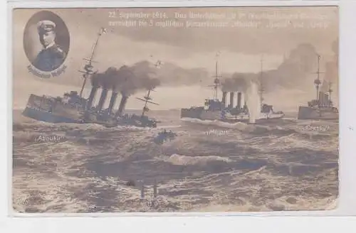 91542 Feldpost AK U-Boot 'U9' vernichtet 3 engl. Kreuzer Aboukir Hogue & Cressy