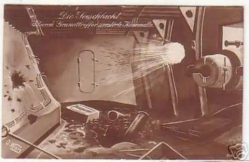 01023 Ak Kriegsschiff nach Granattreffer mit MSP 1917