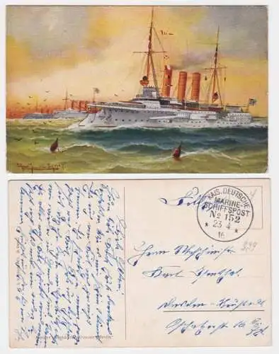 95801 Künstler AK kleiner geschützter Kreuzer S.M.S. Berlin, Kriegsschiff 1916