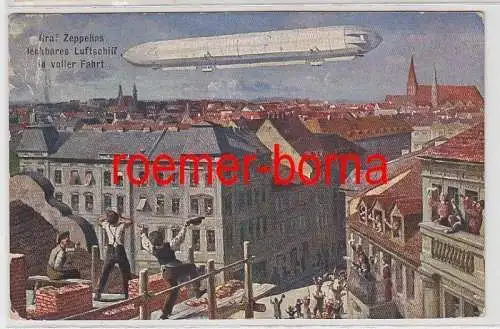 82883 Künstler Ak Graf Zeppelins lenkbares Luftschiff in voller Fahrt 1908