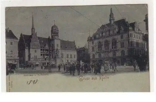 47132 Mondscheinkarte Gruß aus Halle Ratskeller um 1898