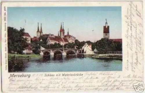 12969 Ak Merseburg Schloss mit Waterloobrücke 1902