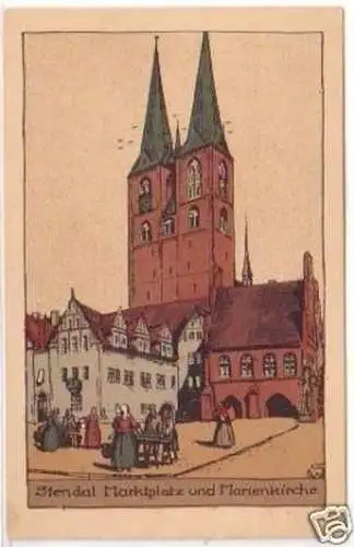 24075 Ak Stendal Marktplatz und Marienkirchen um 1925