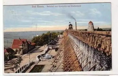 57191 Ak Bad Elmen Bahnhof und Spielplatz am Gradierwerk 1916