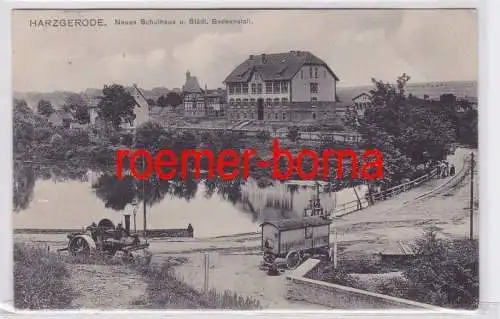 74758 Ak Harzgerode neues Schulhaus und städtische Badeanstalt 1907