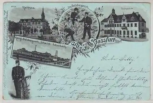 46556 Ak Gruß aus Stassfurt Salzbergwerk usw.1906