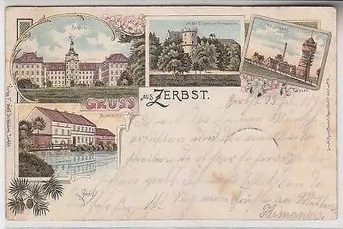 67291 Ak Lithografie Gruss aus Zerbst Buschmühle Wasserwerk usw. 1899