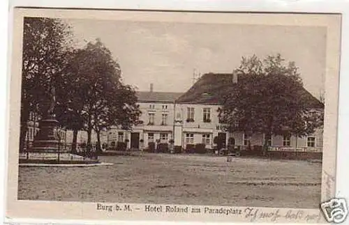 30218 Ak Burg bei Magdeburg Hotel Roland 1928