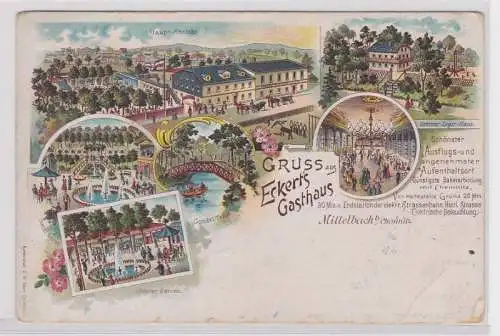 89415 Ak Lithographie Gruß aus Eckerts Gasthaus Mittelbach bei Chemnitz 1908
