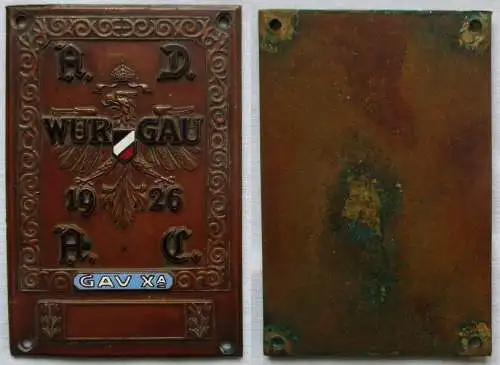 seltene ADAC Bronze Automobil Plakette WÜR GAU Xa. 1926 (145235)