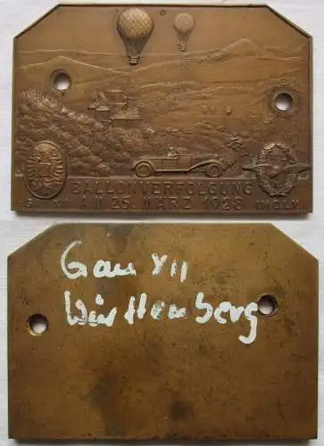 seltene ADMV DLV Bronze Plakette Ballonverfolgung Gau XII 25.März 1928 (162198)