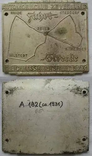 Automobilplakette Automobilclub Zeven & Umg. Gleichmässigkeitsfahrt 1931(109314)