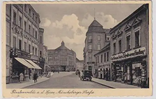 77489 Ak Fürstenwalde an der Spree Müncheberger Strasse mit Geschäften um 1940