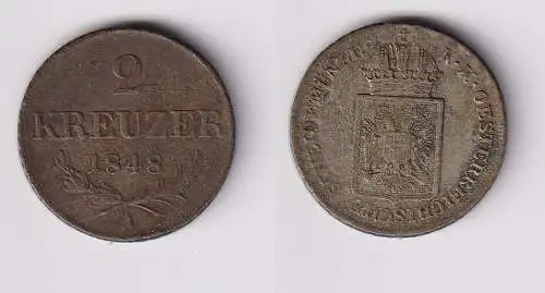 2 Kreuzer Kupfer Münze Österreich 1848 A ss (139926)