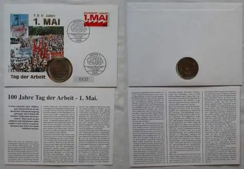 Numisbrief mit 10 Mark 100 Jahre Tag der Arbeit 1.Mai 1990 (167977)