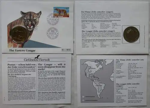 Numisbrief Puma / Cougar mit 5 Dollar Münze Cook Islands 1991 (167761)