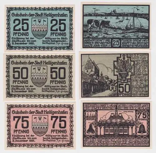 25, 50 und 75 Pfennig Banknoten Notgeld Stadt Heiligenhafen (163027)