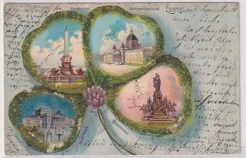 21734 Ak Kleeblatt Leipzig Mendebrunnen Reichsgericht Neues Theater Denkmal 1900