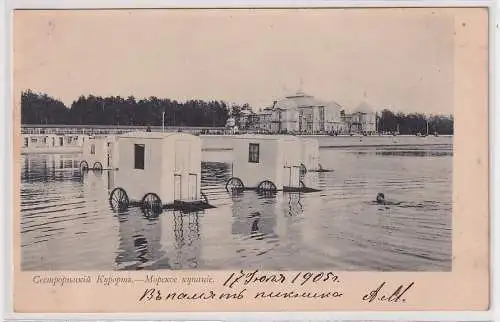 11508 Ak Kurort Sestroretsk Сестрорецк Badehäuser am Strand Fluss Sestra1905