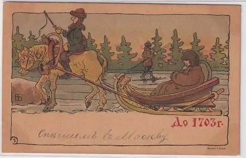 900331 Ak offene Pferdeschlittenfahrt durch den verschneiten Wald um 1903