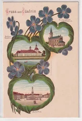 07330 Ak Gruß aus Cüstrin Kostrzyn nad Odrą Schlosskaserne Friedeskirche um 1905
