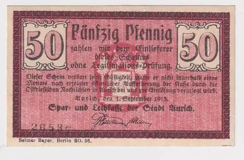 50 Pfennig Banknoten Notgeld Spar- & Leihkasse Aurich 1.9.1918 (168527)