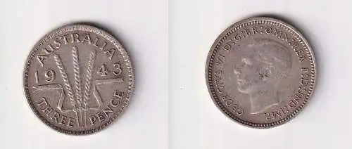 3 Pence Silber Münze Australien 1944 ss (109582)