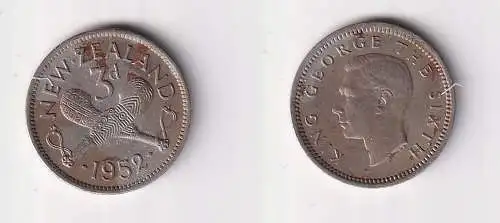 3 Pence Kupfer Nickel Münze Neuseeland 1952 ss+ (109363)