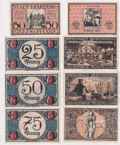 4 Banknoten Notgeld Marburger Briefmarken & Notgeldausstellung 1921 (168505)