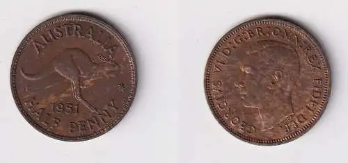 1/2 Penny Bronze Münze Australien Georg V. 1951 (140218)