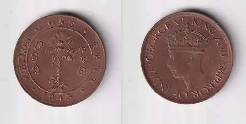1 Cent Kupfer Münze Ceylon Sri Lanka 1943 Georg VI. (147868)