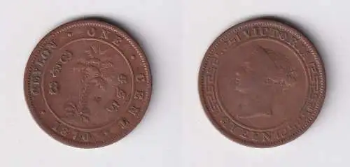1 Cent Kupfer Münze Ceylon Sri Lanka 1870 Victoria (130299)