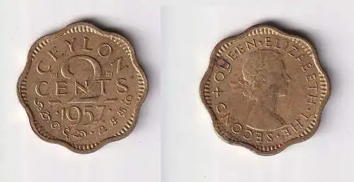 2 Cent Kupfer Münze Ceylon Sri Lanka 1957 Elizabeth (143099)