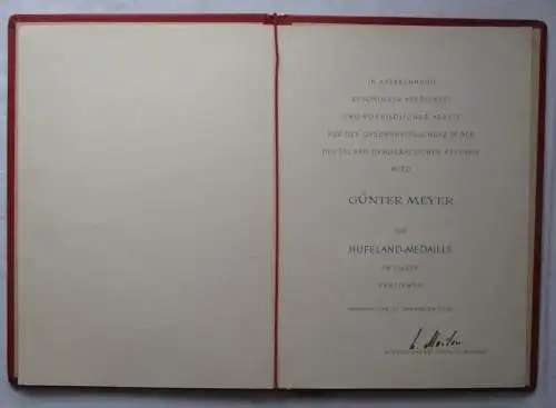 DDR Verleihungsurkunde Hufeland-Medaille Silber 1972 Unterschrift Marlow /166901