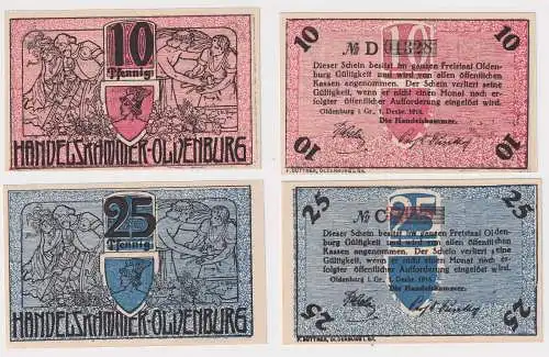 2 Banknoten Notgeld Handelskammer Oldenburg 5 & 10 Pfennig  1.12.1918 (159335)