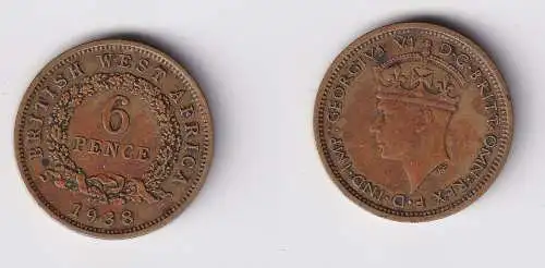 6 Pence Messing Münze Britisch Westafrika 1938 ss (169921)