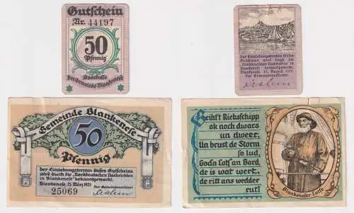 2 x 50 Pfennig Banknote Notgeld der Gemeinde Blankenese 1919/1921 (169019)