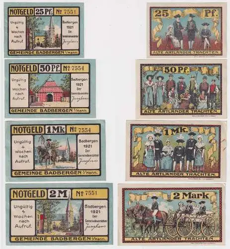 4 Banknoten 25 Pfennig bis 2 Mark Notgeld Gemeinde Badbergen 1921 (169134)
