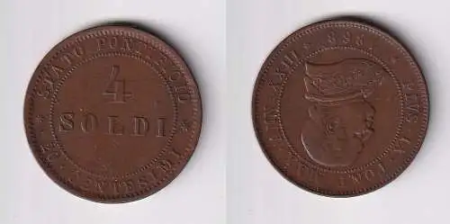 4 Soldi Kupfer Münze Vatikan Pabst Pius IX 1868 R ss+ (169896)