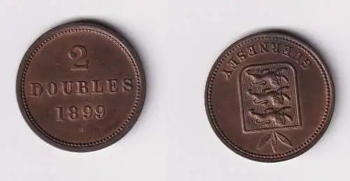 2 Double Kupfer Münze Guernesey Guernsey 1899 vz/Stgl. (169911)