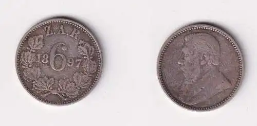 6 Pence Silber Kursmünze Südafrika 1897 ss (138759)