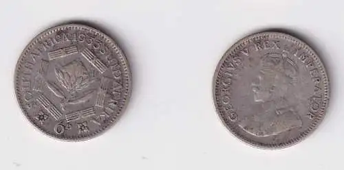 6 Pence Silber Kursmünze Südafrika 1933 ss (133865)