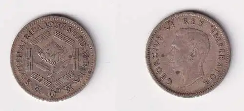 6 Pence Silber Kursmünze Südafrika 1937 ss (137289)