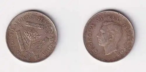 3 Pence Silber Kursmünze Südafrika 1941 ss+ (158087)
