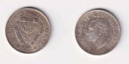 3 Pence Silber Kursmünze Südafrika 1942 ss+ (154360)