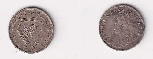 3 Pence Silber Kursmünze Südafrika 1934 ss (132258)