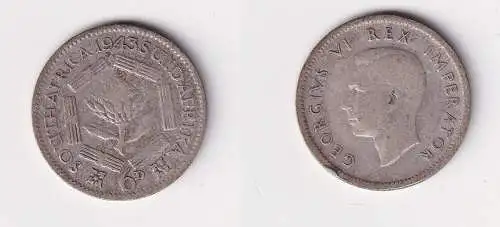 6 Pence Silber Kursmünze Südafrika 1943 ss (133918)