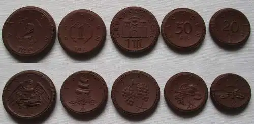 4x Porzellan Notgeld Münzen 20 Pfennig - 2 Mark Sachsen 1921 + Grünberg (107748)