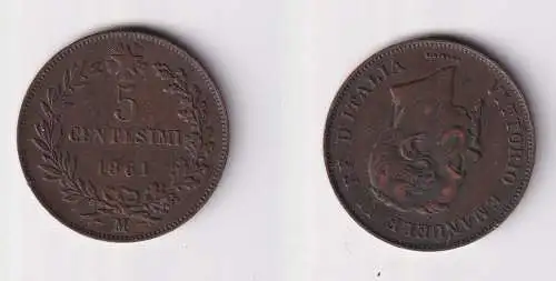 5 Centesimi Kupfer Münze Italien Vittorio Emanuel II 1861 M ss+ (102067)