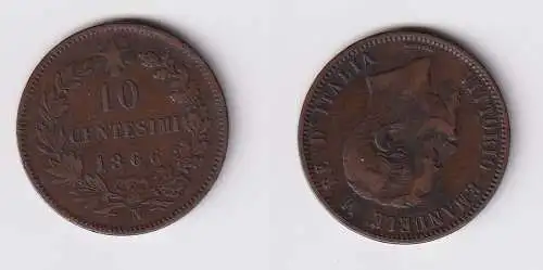 10 Centesimi Kupfer Münze Italien 1866 N f.ss (103211)
